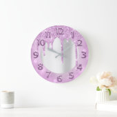 Arabic Numbers Elegant Drips Pink Glitter Grey Grote Klok (Huis)