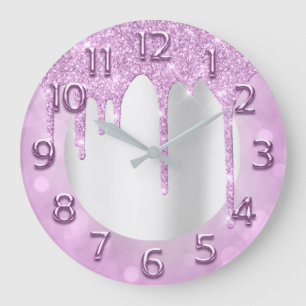 Arabic Numbers Elegant Drips Pink Glitter Grey Grote Klok
