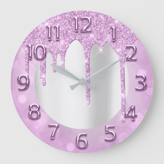 Arabic Numbers Elegant Drips Pink Glitter Grey Grote Klok (Voorkant)