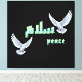 Arabic Peace "Salaam" Typography with White Doves  Canvas Afdruk (Insitu (Houten vloer))