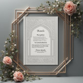 arabic Silver Embossed Floral Arch Wedding Informatiekaartje