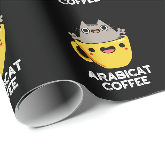 Arabicat Coffee Funny Arabica Cat Pun Dark BG Cadeaupapier (Rol Hoek)