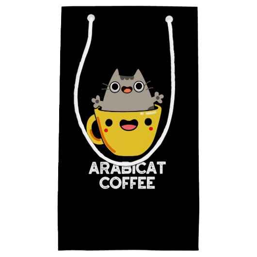 Arabicat Coffee Funny Arabica Cat Pun Dark BG Klein Cadeauzakje (Voorkant)