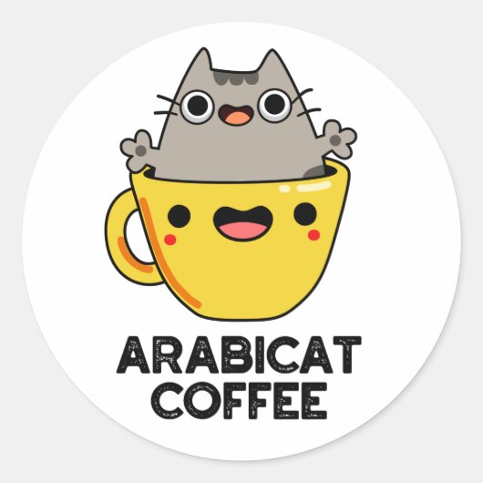 Arabicat Coffee Funny Arabica Cat Pun Ronde Sticker (Voorkant)