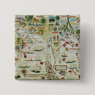 Arabië en India, van de Miller Atlas, c.1519 Vierkante Button 5,1 Cm