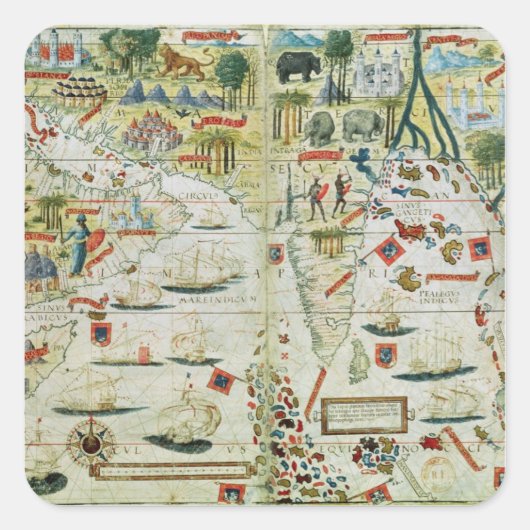 Arabië en India, van de 'Miller Atlas', c.1519 Vierkante Sticker (Voorkant)