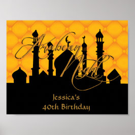Arabiër Night, Gold Birthday Party Poster
