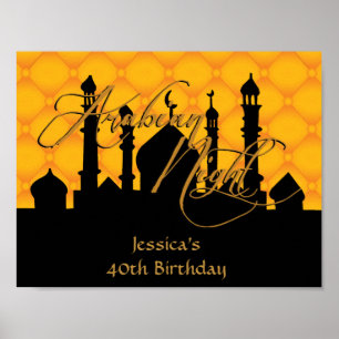 Arabiër Night, Gold Birthday Party Poster