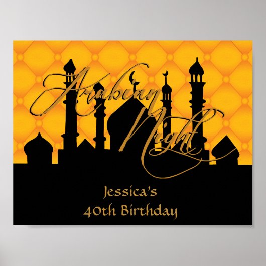 Arabiër Night, Gold Birthday Party Poster (Voorkant)