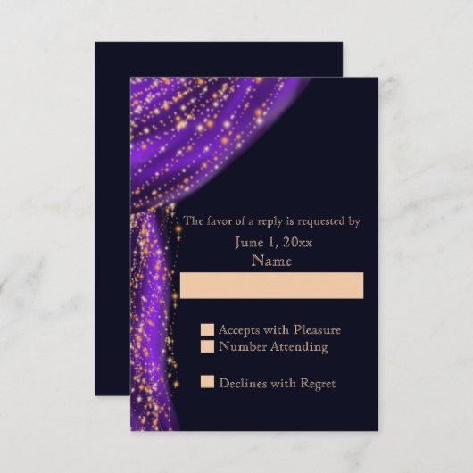Arabiër Night Paars & Gold Wedding RSVP (Voorkant / Achterkant)