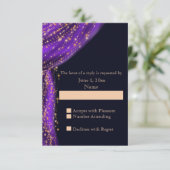 Arabiër Night Paars & Gold Wedding RSVP Kaartje (Staand voorkant)