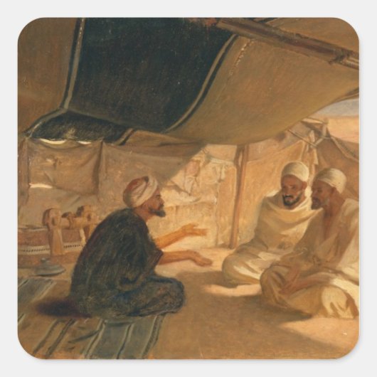 Arabieren in de woestijn, 1871 vierkante sticker (Voorkant)