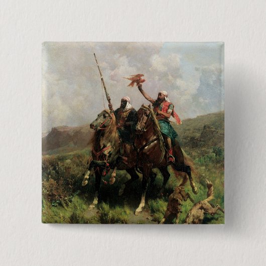 Arabieren met een valk vierkante button 5,1 cm (Voorkant)