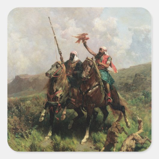 Arabieren met een valk vierkante sticker (Voorkant)