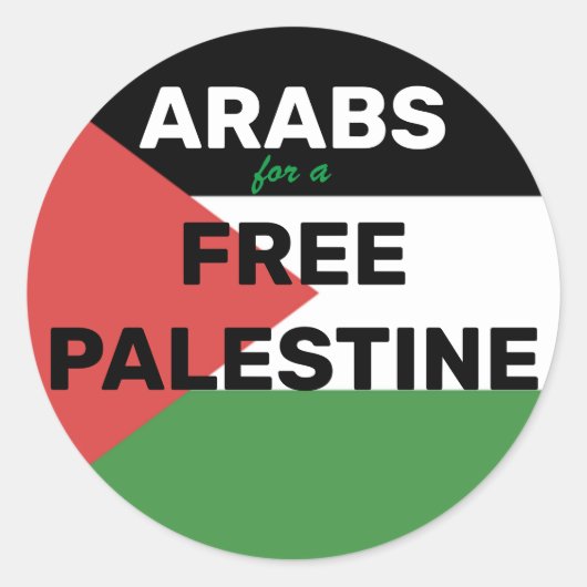 ARABIEREN VOOR EEN GRATIS PALESTIJNSE VLAG ROOD ZW RONDE STICKER (Voorkant)