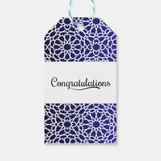 Arabisch Alf Mabrook Moorse Patroon in de marine Cadeaulabel (Achterkant)