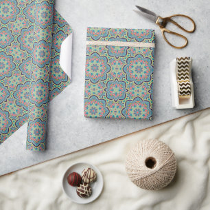 Arabisch Boho Elegant Geometrisch Marokkaans blauw Cadeaupapier