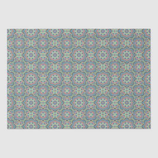Arabisch Boho Elegant Geometrisch Marokkaans blauw Tissuepapier (Voorkant)