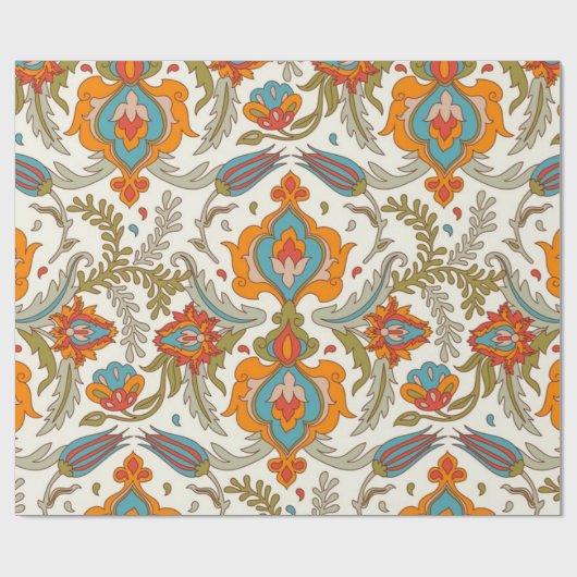 Arabisch Boho Elegante Floral Marokkaanse Peacock Cadeaupapier (Vlak)