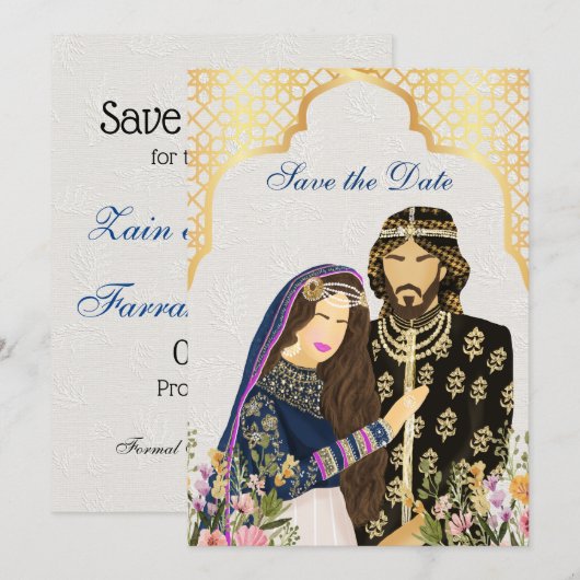 Arabisch bruidspaar illustratie save the date (Voorkant / Achterkant)