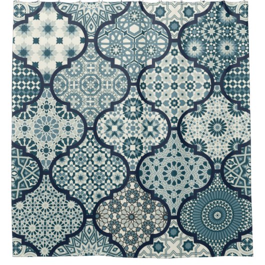 Arabisch decoratief azulejos tegels patchwork isla douchegordijn (Voorkant)
