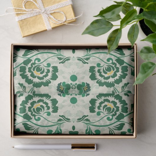 Arabisch Elegant Bloemen Geometrisch Groen Marokka Tissuepapier (Geschenk)