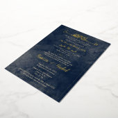 Arabisch & Engels Elegante Blauwe en Gouden Moslim Folie Uitnodiging (Gedraaid)