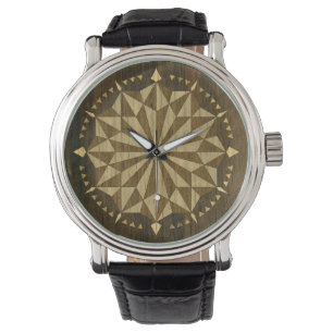 Arabisch Geometrisch Patroon Wooden Effect Watch Horloge