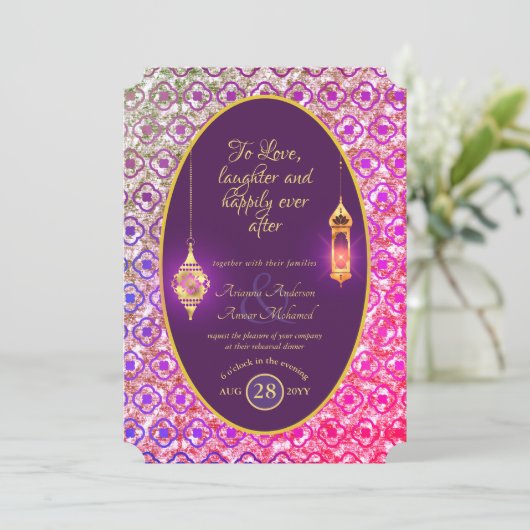 Arabisch Huwelijk Koppel Trouwrepetitie Diner Kaart (Staand voorkant)