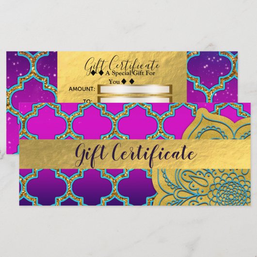 Arabisch Indiaas Marokkaans themakaartencertificaa (Voorkant / Achterkant)