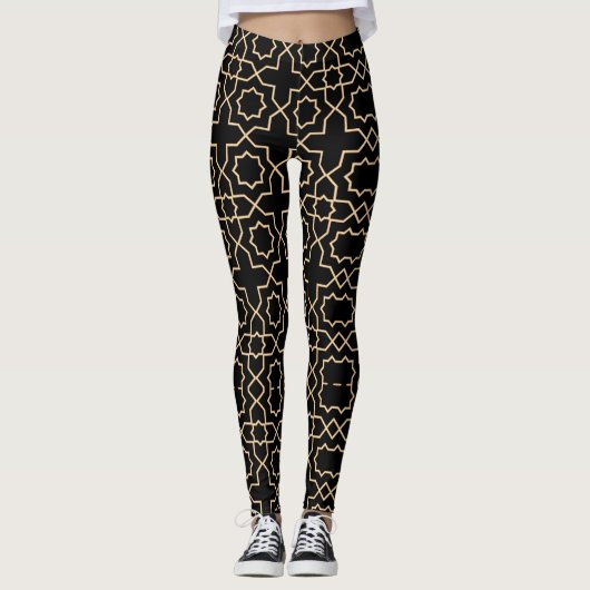 Arabisch islamgoud zwart patroon leggings (Voorkant)