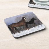 Arabisch Mare & Foal in sneeuw Bier Onderzetter (Linkerzijde)