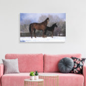 Arabisch Mare & Foal in sneeuw Canvas Afdruk (Insitu (Woonkamer))