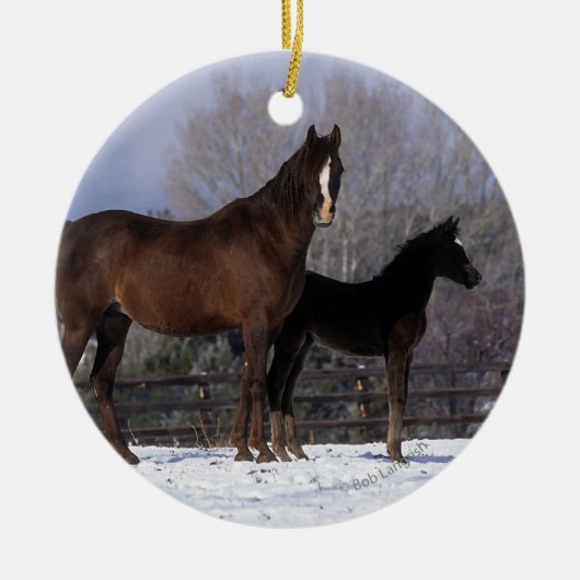 Arabisch Mare & Foal in sneeuw Keramisch Ornament (Voorkant)
