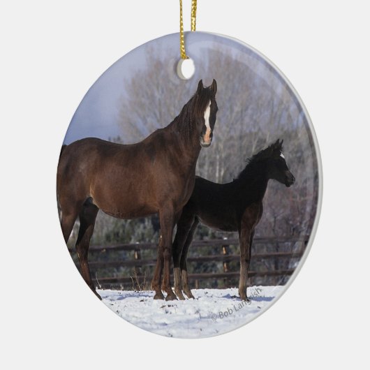 Arabisch Mare & Foal in sneeuw Keramisch Ornament (Links)