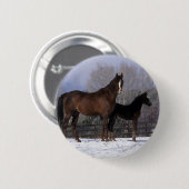 Arabisch Mare & Foal in sneeuw Ronde Button 5,7 Cm (Voorkant /achterkant)