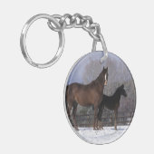 Arabisch Mare & Foal in sneeuw Sleutelhanger (Voorkant Links)