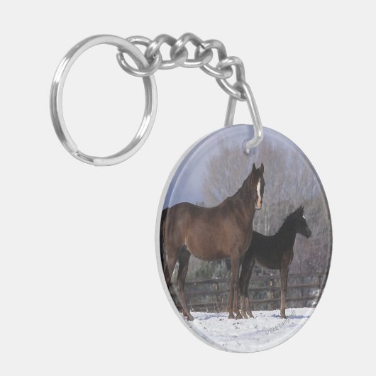 Arabisch Mare & Foal in sneeuw Sleutelhanger (Voorkant Links)
