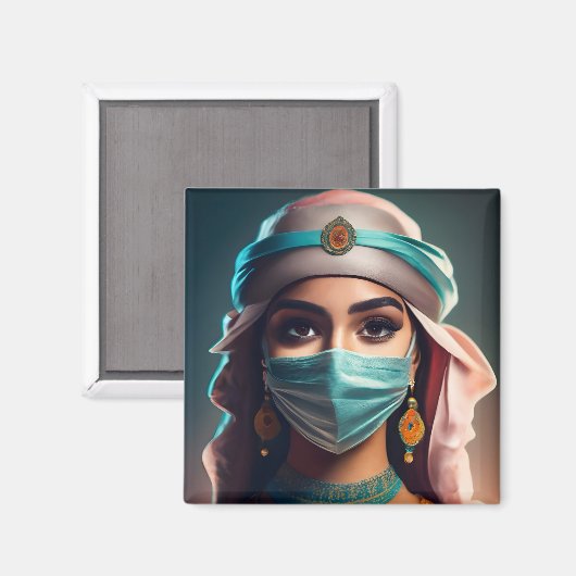 Arabisch meisje met een sluier en kohl-omrande oge magneet (Voorkant / Achterkant)