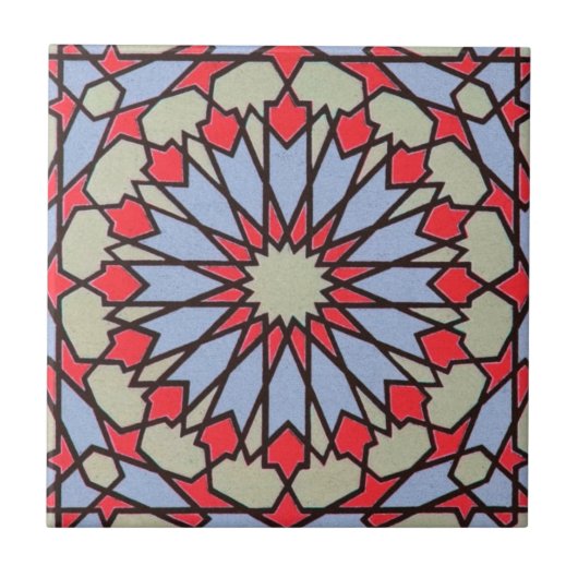 Arabisch Midden-Oosten Tile Geometric Red Blue Tegeltje (Voorkant)