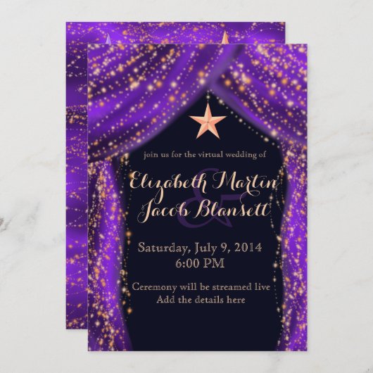 Arabisch Nacht Paars en gouden virtuele bruiloft Kaart (Voorkant / Achterkant)