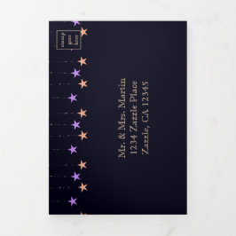 Arabisch Nacht Paars & goud in één bruiloft Drieluik Uitnodiging