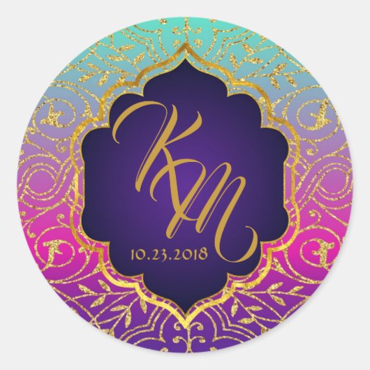 Arabisch Nachten Bollywood Monogram Bruiloft Label (Voorkant)