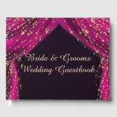 Arabisch nachtmagenta en goudsterren bruiloft gastenboek (Voorkant)