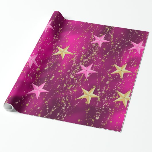 Arabisch Nights Magenta & Gold Stars Cadeaupapier (Uitgerold)