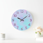 Arabisch Nummer Roze Holograaf Blauw Abstract Grote Klok (Huis)