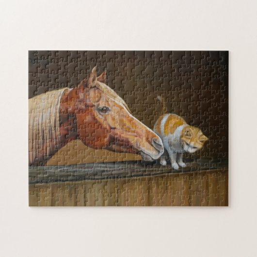 Arabisch paard met Barn Cat Equestrian Puzzle Legpuzzel (Horizontaal)