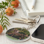 Arabisch paard rijdend in grijsveld sleutelhanger (Voorkant Rechts)