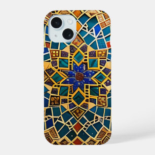 Arabisch patroon in beige en turquoise blauw iPhone 15 case