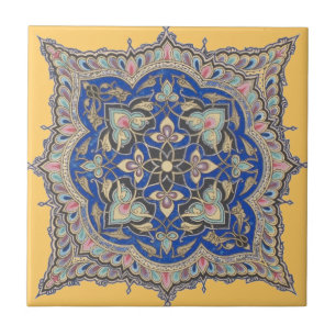 Arabisch Tile Yellow Middle East Blue Gold Design Tegeltje